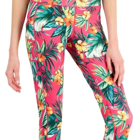 Women's Tropical Side Pocket 7/8 Leggings Pink Size M - Picture 3 of 3